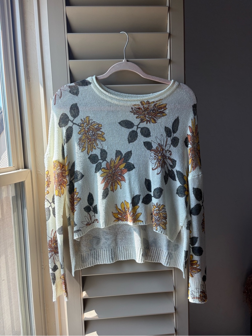 Altar’d State Floral Knit Crewneck Sweater - Cream with Yellow Floral Print